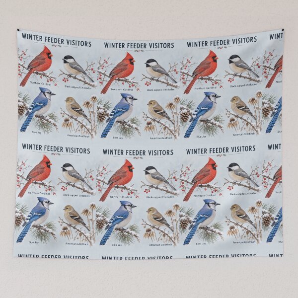 Item preview, Winter Feeder Visitors – North American Backyard Birds Identification Art designed and sold by astersgraphics.