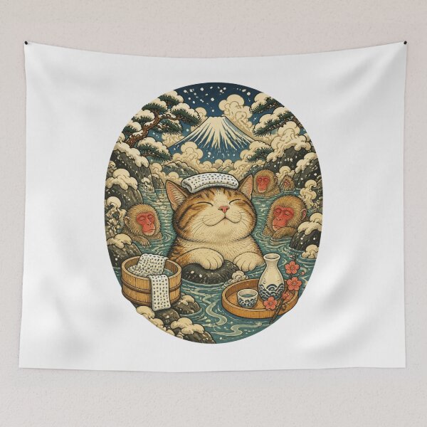 Item preview, Onsen Cat | Ukiyo-e Cat | Japanese Design designed and sold by JapanMemoir.
