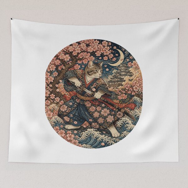 Item preview, Sakura Swordsman Cat | Ukiyo-e Cat | Japanese Design designed and sold by JapanMemoir.