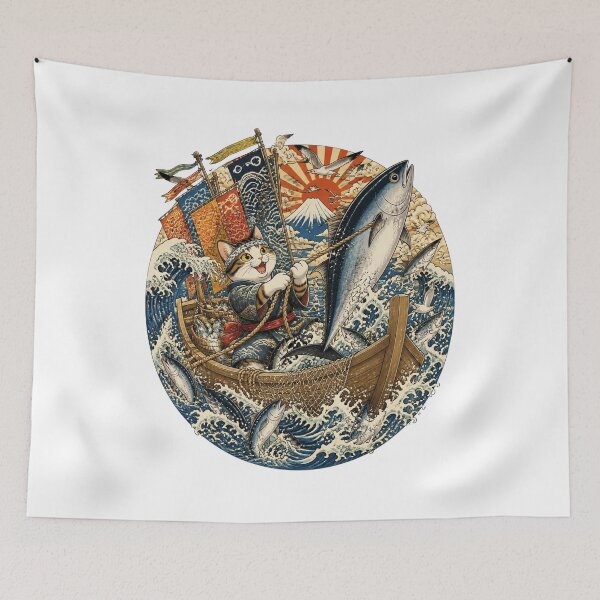 Item preview, Fisherman Cat | Ukiyo-e Cat | Japanese Design designed and sold by JapanMemoir.