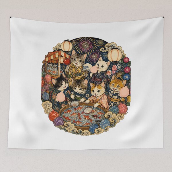 Item preview, Goldfish Festival Kittens | Ukiyo-e Cat | Japanese Design designed and sold by JapanMemoir.