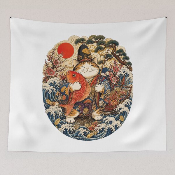 Item preview, Lucky Fisherman God Cat | Ukiyo-e Cat | Japanese Design designed and sold by JapanMemoir.