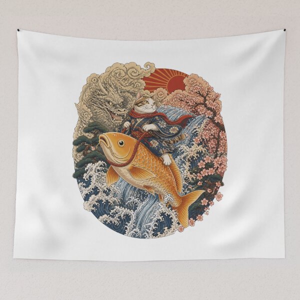Item preview, Koi Rider Cat | Ukiyo-e Cat | Japanese Design designed and sold by JapanMemoir.