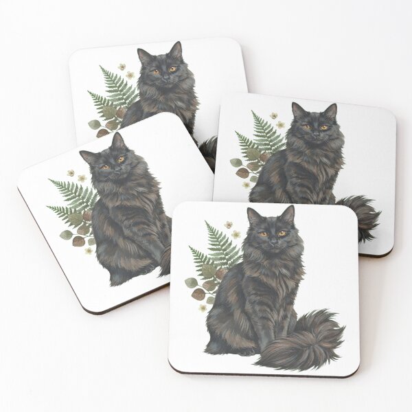 Item preview, Fluffy Black Cat with Ferns Dark Academia Botanical Artwork designed and sold by Alt Casterwill .