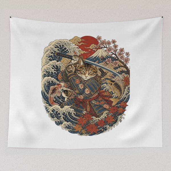 Item preview, Samurai Cat | Ukiyo-e Cat | Japanese Design designed and sold by JapanMemoir.