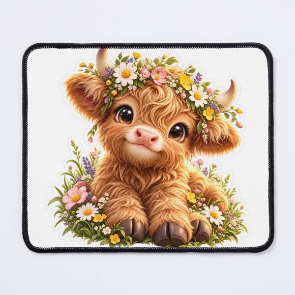 Item preview, Cute Fluffy Highland Cow with Flower Crown – Cottage core Animal Sticker designed and sold by CoquetteLunaCo.