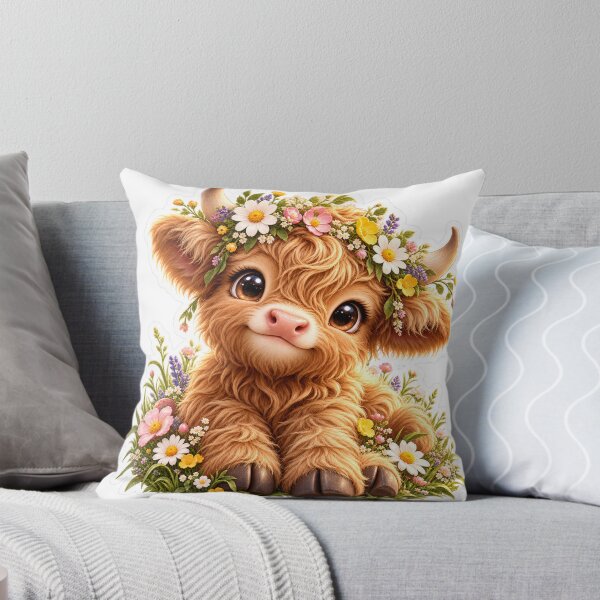 Item preview, Cute Fluffy Highland Cow with Flower Crown – Cottage core Animal Sticker designed and sold by CoquetteLunaCo.