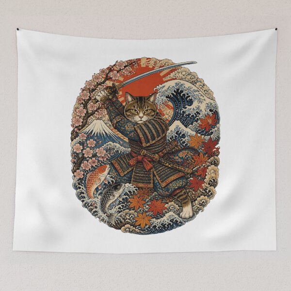Item preview, Samurai Cat Warrior | Ukiyo-e Cat | Japanese Design designed and sold by JapanMemoir.