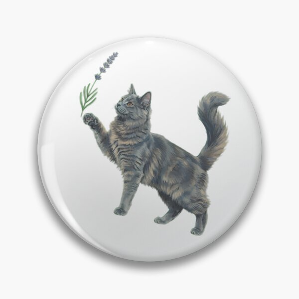 Artikelvorschau, Fluffy Grey Cat Playing with Lavender Floral Cottagecore Art entworfen und verkauft von Alt Casterwill .