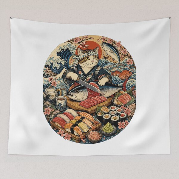 Item preview, Sushi Chef Cat | Ukiyo-e Cat | Japanese Design designed and sold by JapanMemoir.