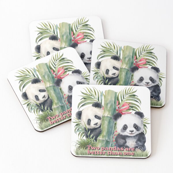 Item preview, Two Pandas Are Better Than One Cute Watercolor Art -Cute Baby Pandas with Bamboo Watercolor Illustration designed and sold by OLYUS.
