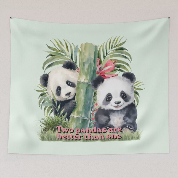 Item preview, Two Pandas Are Better Than One Cute Watercolor Art -Cute Baby Pandas with Bamboo Watercolor Illustration designed and sold by OLYUS.