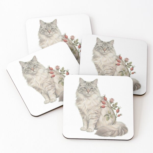Item preview, Fluffy Cream Cat with Rosehips Vintage Cottagecore Botanical Art designed and sold by Alt Casterwill .