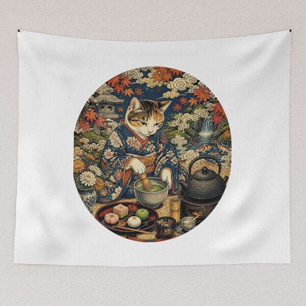 Item preview, Tea Ceremony Cat | Ukiyo-e Cat | Japanese Design designed and sold by JapanMemoir.