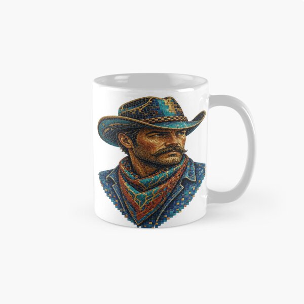 Artikelvorschau, Western Cowboy Turquoise Mosaic Tile Bandana Portrait T-Shirt entworfen und verkauft von Sushikidsntoddlers.