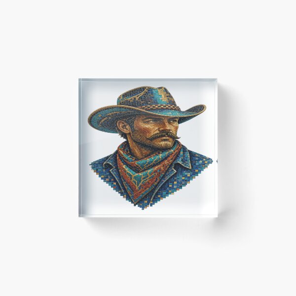 Artikelvorschau, Western Cowboy Turquoise Mosaic Tile Bandana Portrait T-Shirt entworfen und verkauft von Sushikidsntoddlers.