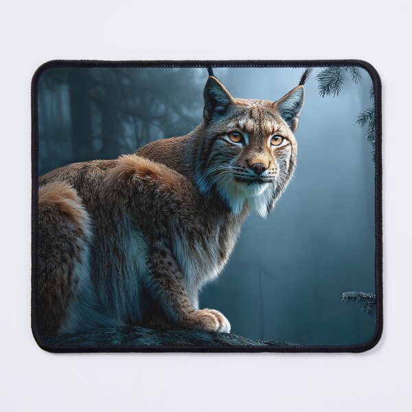 Item preview, Majestic Lynx in Misty Forest Landscape at Dawn designed and sold by Artessie.