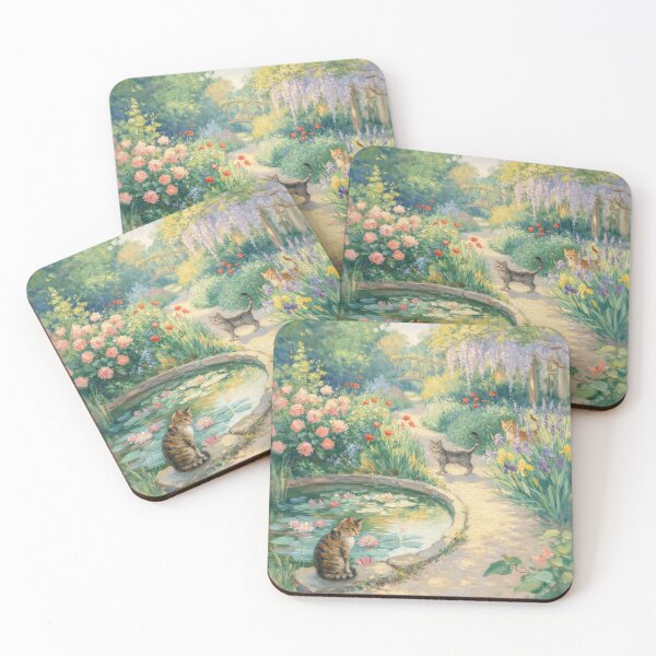 Item preview, Cats in Monet’s Giverny Garden – Claude Monet Inspired Cat Art designed and sold by Tamas Das.