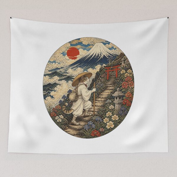 Item preview, Mount Fuji Pilgrim Cat | Ukiyo-e Cat | Japanese Design designed and sold by JapanMemoir.