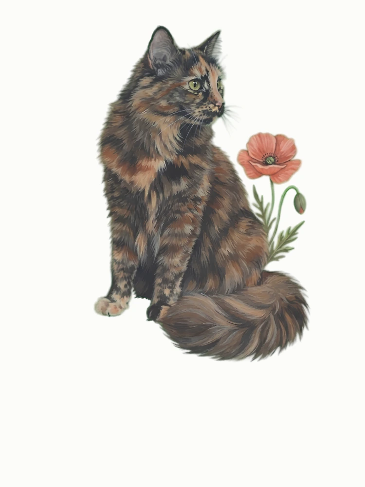 Thumbnail 6 von 6, Pullover, Tortoiseshell Cat with Poppy Flower Vintage Botanical Art designt und verkauft von Figo & Fern Studio.