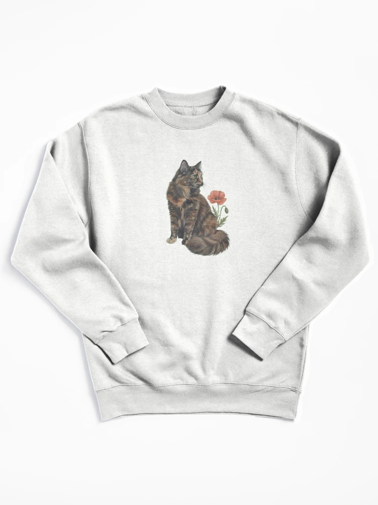 Thumbnail 1 von 6, Pullover, Tortoiseshell Cat with Poppy Flower Vintage Botanical Art designt und verkauft von Figo & Fern Studio.