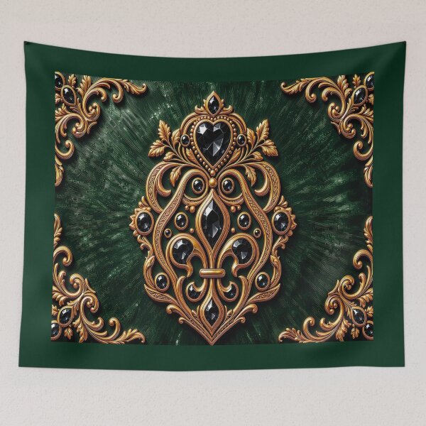 Item preview, Black Emerald Heart Shield - Baroque Gold Oniks Gothic Crest designed and sold by Breezes-of-Ida.