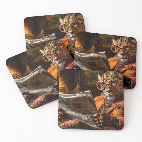 Item preview, Elegant Leopard in Stylish Attire Reading Newspaper designed and sold by Artessie.