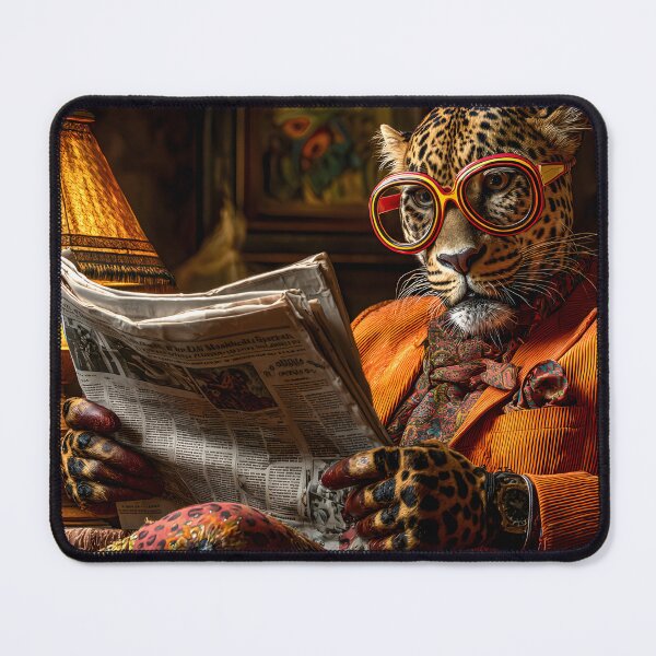 Item preview, Elegant Leopard in Stylish Attire Reading Newspaper designed and sold by Artessie.