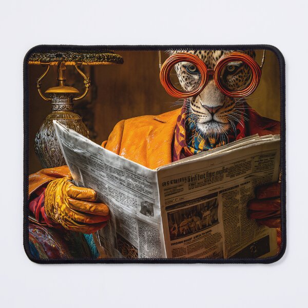 Item preview, Elegant Leopard in Stylish Attire Reading Newspaper designed and sold by Artessie.