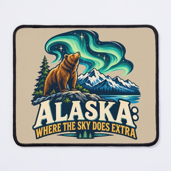 Item preview, Alaska: Where the Sky Does Extra — Bear and Northern Lights designed and sold by VioVibe.