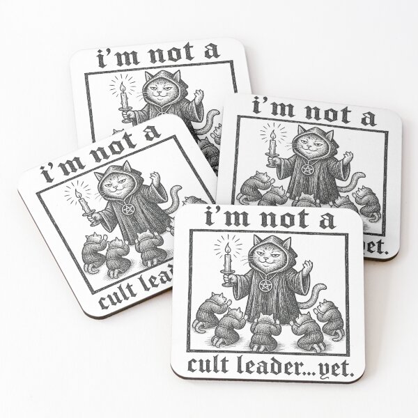 Item preview, I'm Not A Cult Leader... Yet – Medieval Cat Cult Woodcut Graphic Illustration    designed and sold by Per My Last Nerve Studio.
