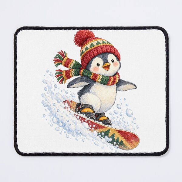 Item preview, Watercolor Penguin Snowboarding in Beanie designed and sold by Watercolorsart.