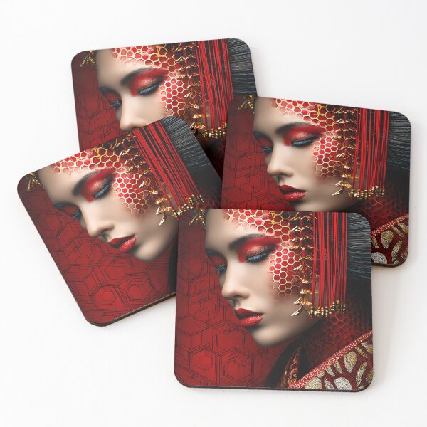 Item preview, Elegance of a Red and Gold Asian Inspired Portrait designed and sold by Artessie.