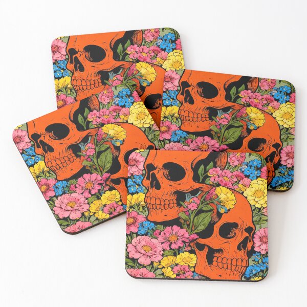 Item preview, Orange Skull Floral Poster  Retro Gothic Halloween Flower Garden Wall Art designed and sold by FestivityFinds.