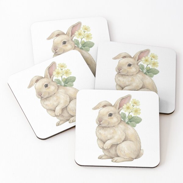 Item preview, Cute Fluffy White Bunny with Primrose Flowers Cottagecore Art designed and sold by Alt Casterwill .