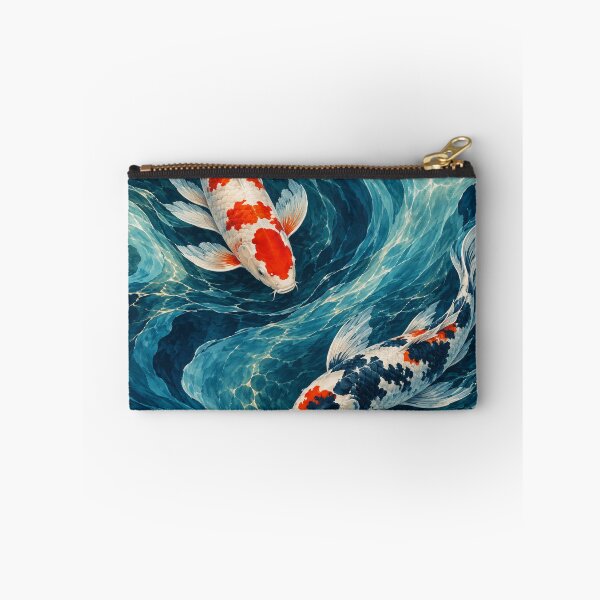 Item preview, Koi Fish in Swirling Water – Blue Teal Japanese Carp Bathroom Art designed and sold by astersgraphics.