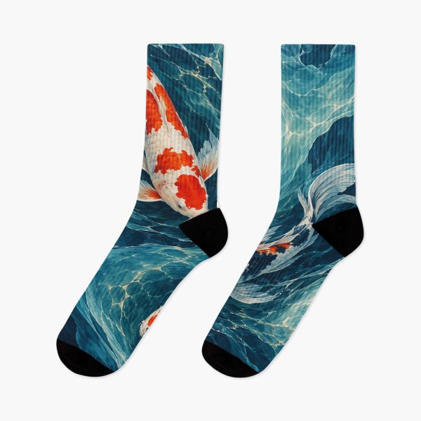 Item preview, Koi Fish in Swirling Water – Blue Teal Japanese Carp Bathroom Art designed and sold by astersgraphics.