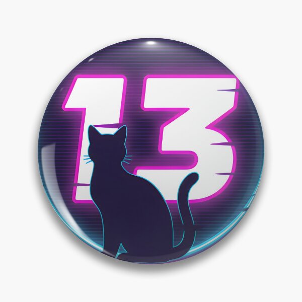 Artikelvorschau, Lucky 13 Black Cat | Neon Synthwave Freitag der 13. entworfen und verkauft von SillyPawsStudio.