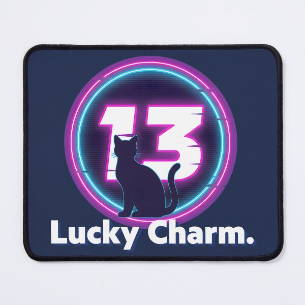Item preview, Lucky 13 Black Cat | Neon Synthwave Friday the 13th designed and sold by SillyPawsStudio.