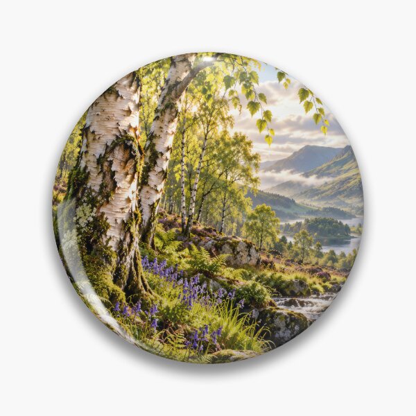 Item preview, Celtic Birch Valley at Golden Dawn – Sacred Tree & Mystical Landscape Art designed and sold by thewandswant.