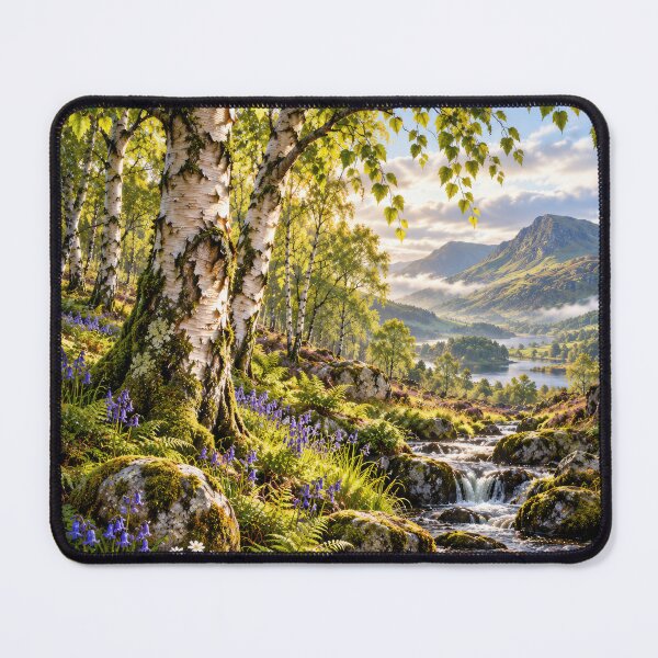 Item preview, Celtic Birch Valley at Golden Dawn – Sacred Tree & Mystical Landscape Art designed and sold by thewandswant.