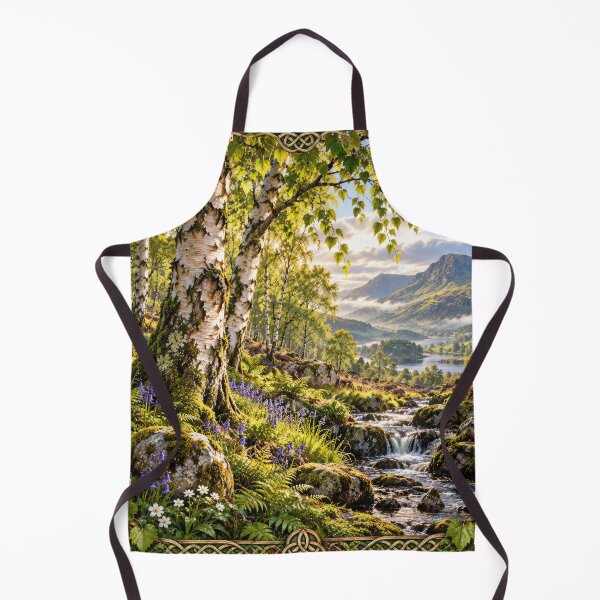 Item preview, Celtic Birch Valley at Golden Dawn – Sacred Tree & Mystical Landscape Art designed and sold by thewandswant.