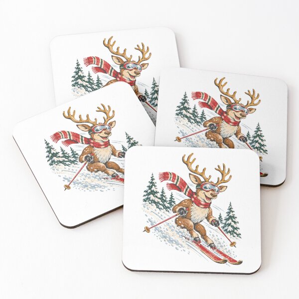 Item preview, Vintage Reindeer Skiing in Goggles and Scarf designed and sold by Watercolorsart.