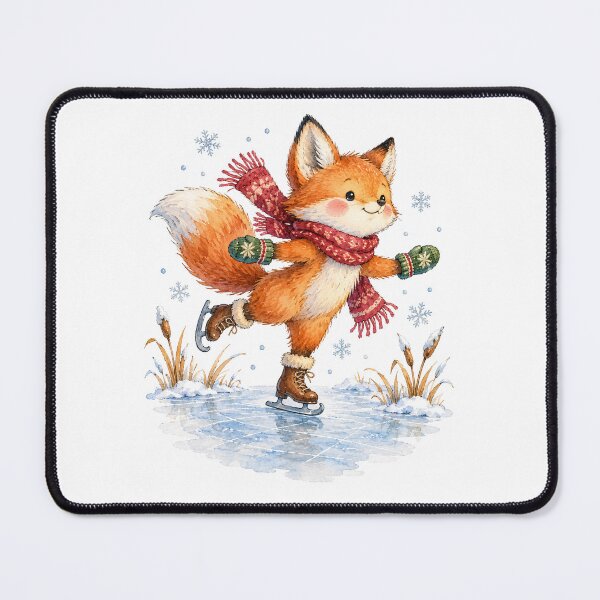 Item preview, Watercolor Fox Ice Skating in Winter designed and sold by Watercolorsart.