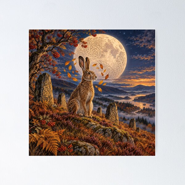 Item preview, The Celtic Moon Hare – Mystical Autumn Wildlife & Pagan Folklore Art designed and sold by thewandswant.