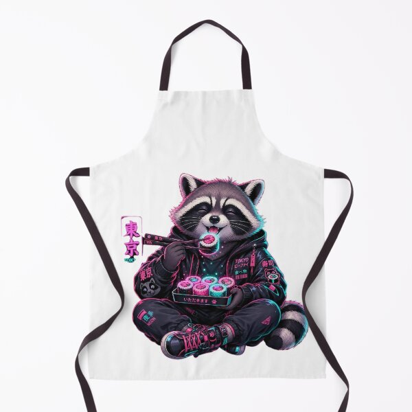 Item preview, Neon Tokyo Raccoon Eating Sushi - Cute Cyberpunk Anime Style designed and sold by GGDesigns1.