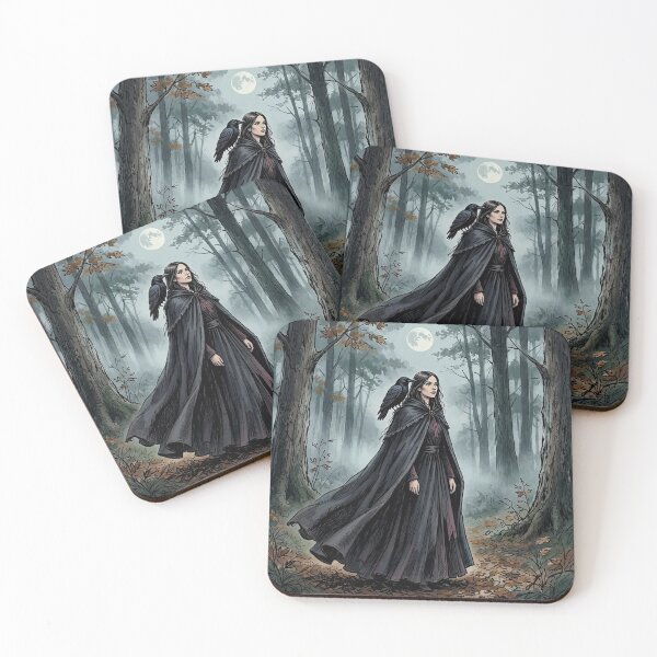 Item preview, Witch with Raven Familiar, Gothic Moonlit Forest Art designed and sold by Roberta Calabrese.