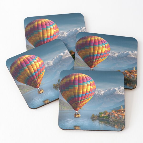 Item preview, Hot Air Balloon Over Serene Mountain Village designed and sold by Artessie.