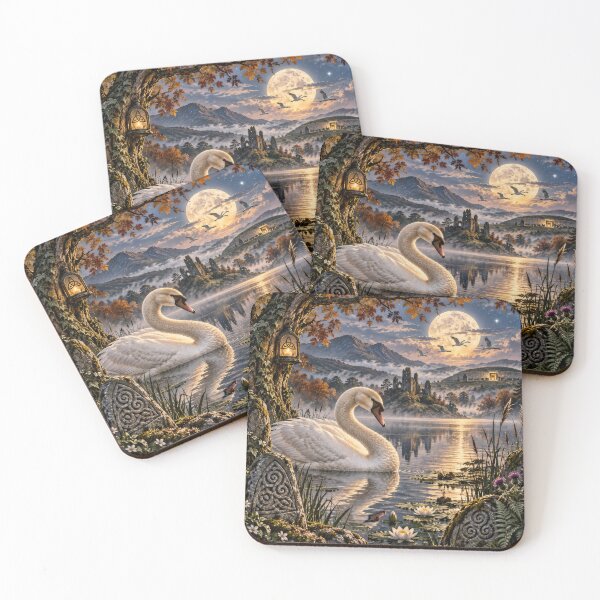 Item preview, The Celtic Moonlit Swan – Enchanted Lake & Irish Folklore Art designed and sold by thewandswant.