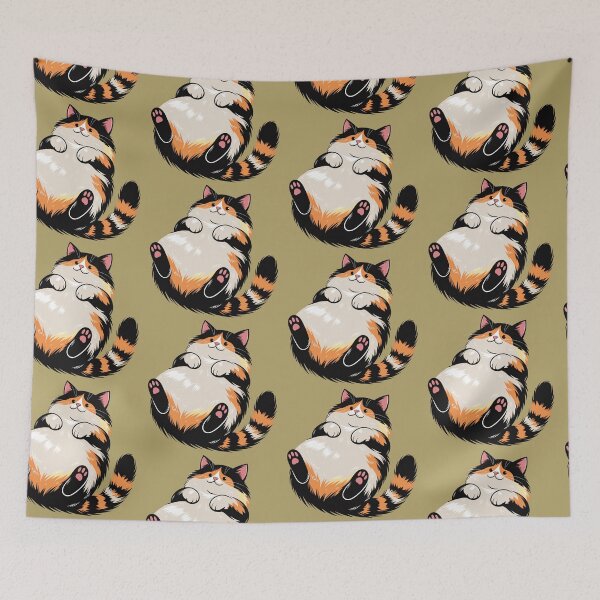Item preview, Chubby Calico Cat – Cute Fluffy Cat Belly Up designed and sold by Mousy17.